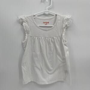 Cat & Jack White Short Sleeve Ruffle Cap Eyelet Sleeve Shirt S 6/6x